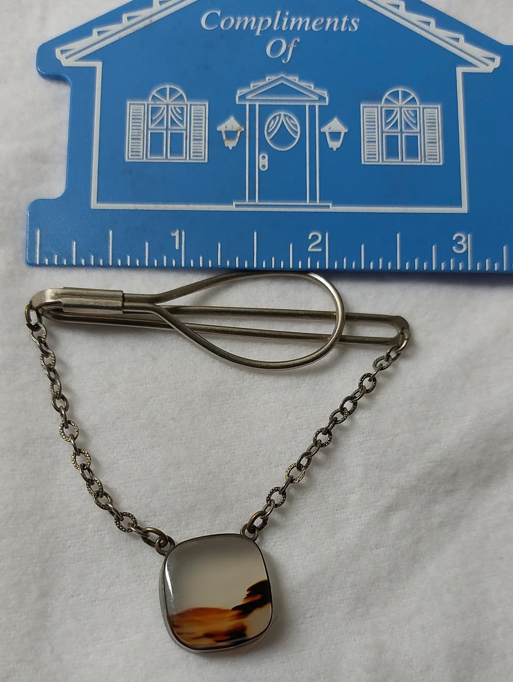 Vintage Estate Mid Century Scenic Moss Agate Loop Tie Bar Pendant Retro Unmarked